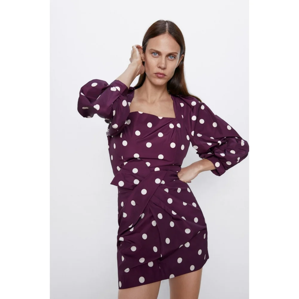 Zara puff sleeve polka dot taffeta blouse